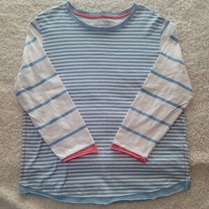 CHARLIE B Blue and White Striped Long Sleeve Tee Size L